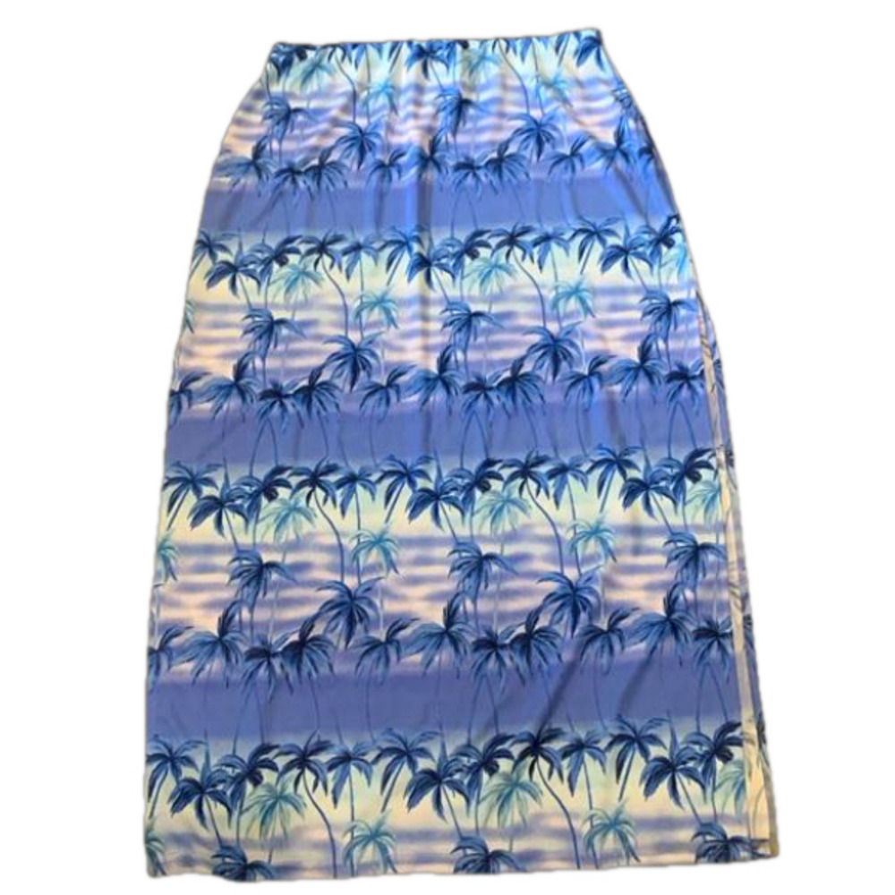 ENT Entrancy 2X Baby Blue Tropical Maxi Skirt With Double Sided Slits VTG